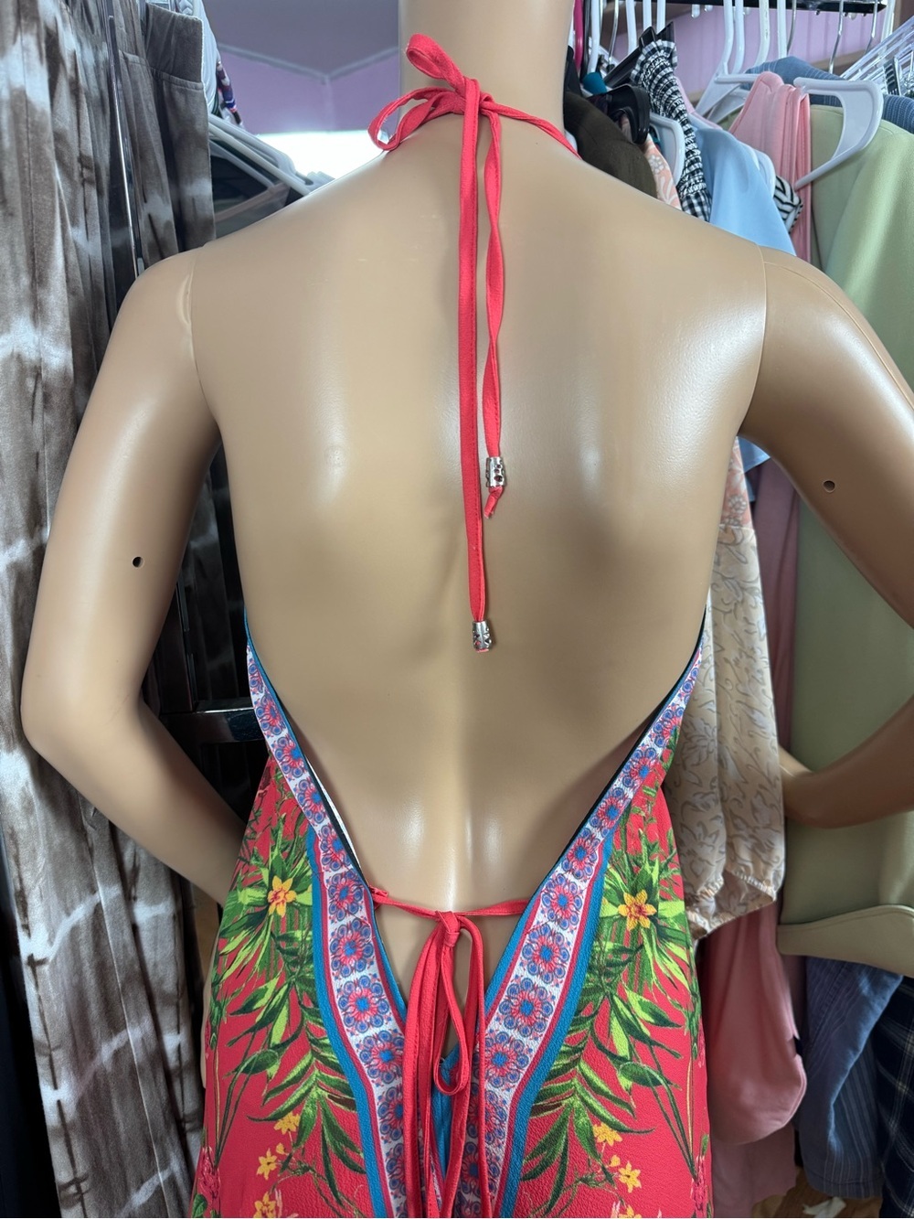 Flying Tomato Tropical Floral Maxi Dress Halter Open Back Large - Picture 4 of 7